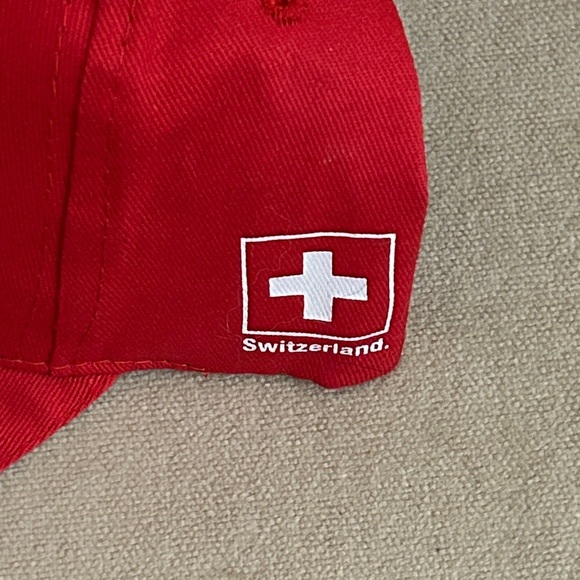 Red Baseball Cap with Swiss Flag Patch - Picture 2 of 4